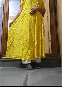 Yellow  aline frock Dress 3xl linen cotton shoulde