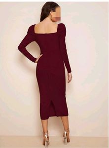 Burgundy Bodycon Midi Dress