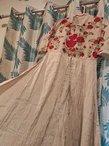 Rose Embroidery Work Front Open Kurta