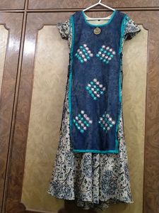 Anarkali Kurti Adjustable From Sides Colour Navy Blue With Mirror Work In Front