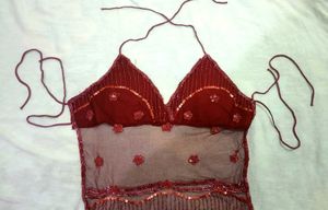 Red Sequined Backless Crop Top