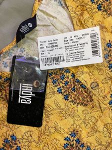 INDYA Mustard Printed Side-Tie A-Line Kurta