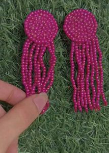 Pink Beaded Tassel Earrings
