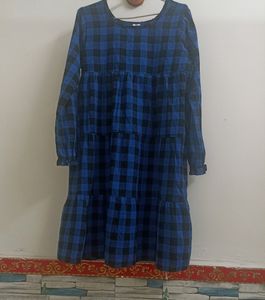 Chic Blue and Black Plaid Dress