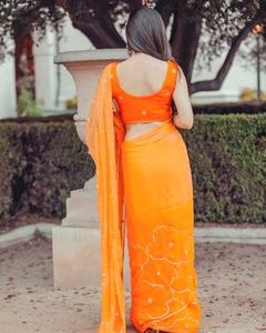 Orange Sitara Jaal Saree With Blouse