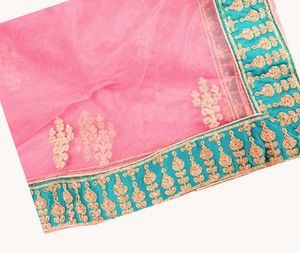 Teal &amp; Pink Embroidered Lehenga