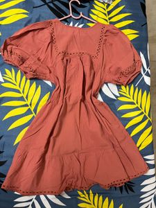 Rust Puff Sleeve Mini Dress