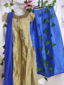 Ethinic Gown Type Kurta With Skirt And Shawl