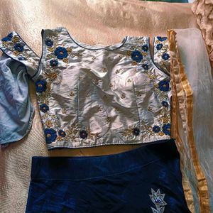 🛍️Blue &amp; Grey Embroidered Lehenga Choli⭐⭐