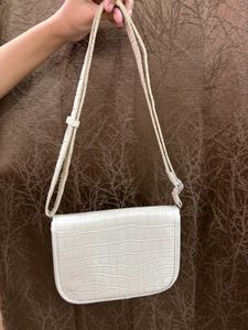 White Croc Embossed Shoulder Bag