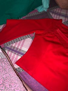 Beautiful Red Crop Top With A Layered Stones