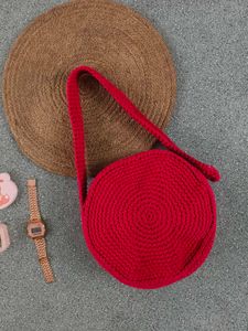 Korean Cutie 🥰 Red Crochet Round Bag ♥️