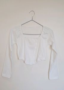 White Fitted Trendy Corset Waist Crop Top