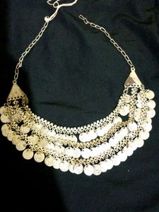 Silver Coin Oxidized Kamarbandh+3 Layered Neclace