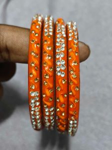 Orange Rhinestone Bangles (Set of 4)
