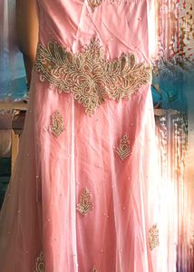 Neck Work Peach Gown