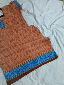 Printed Orange Cotton Blend Kurta – Bust 32 - 36