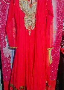 Carrot & Gold Embroidered Anarkali Suit