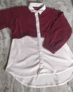 Women’s Two-Tone Collared Button-Down Tunic Top
