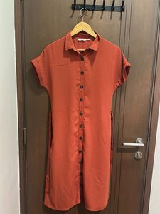 Rust Button-Down Shirt Dress