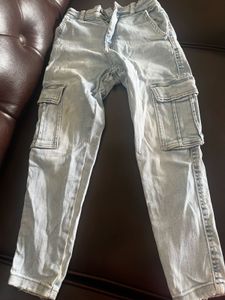 Zara Denim Light Wash Cargo Pants