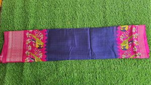 Blue Checked Saree with Bird &amp; Floral Border