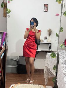 H&amp;M Red Satin Mini Dress