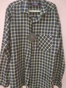 Men Check Shirt Navy With Yellow