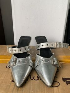 Silver Buckle Pointed Toe Heels
