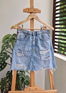H&M DIVIDED Distressed Denim Mini Skirt