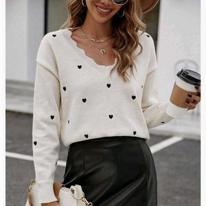 Korean Heart Pattern V-Neck Sweater
