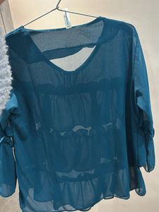 Blue Ruffled Detail Top