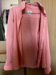 Zara Pink Textured Shirt