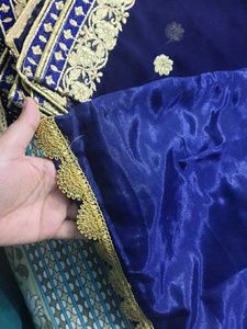 Elegant Blue &amp; Gold Embroidered Plazoo Kameez Set