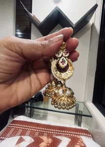 Gold Tone Jhumkawith Chand Bali Earrings