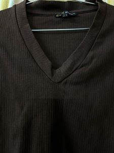 Brown V-Neck Crop Top