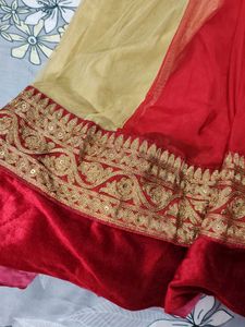 Red &amp; Gold Anarkali Dress
