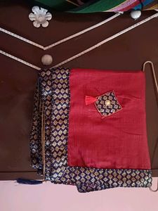 Elegant Red & Navy Floral Saree