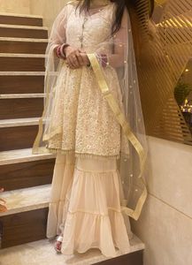 Elegant Embroidered Peach Sharara Set