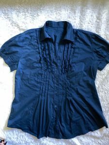 Y2K Navy Blue Ruffle Blouse