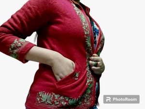 Red Sweater With Green Embroidery Work