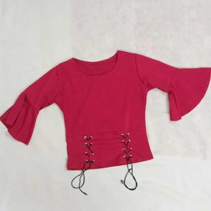 Fuchsia Bell Sleeve Lace-Up Top