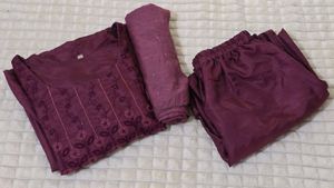 Mauve Kurta Set Cotton Silk