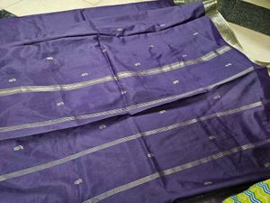 Purple Polyester Saree with Silver Border