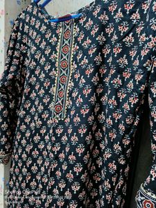 Black Pure Cotton Floral Kurta