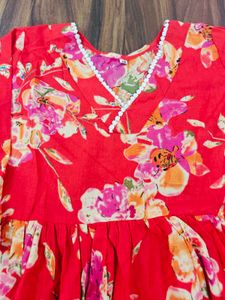 Floral Red Anarkali Short Kurti