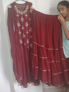 Maroon Embroidered Kurta Set