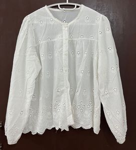 White Eyelet Button-Down Top