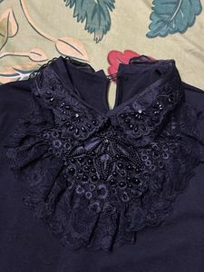 Lace Collar Long Sleeve Top