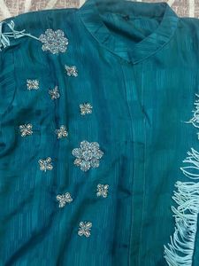 Teal Embellished Kurti Set